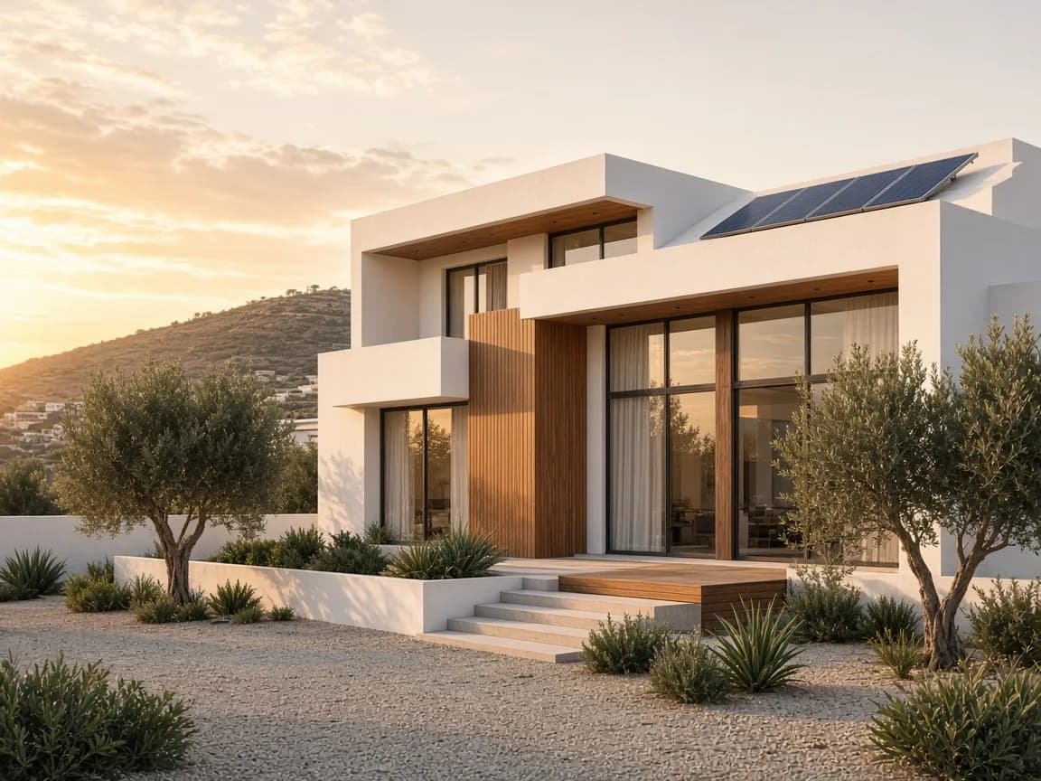 Villa contemporaine au Maroc, au crépuscule