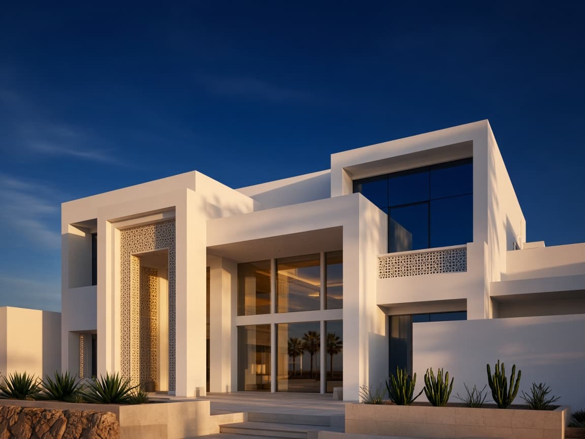 Contemporary Moroccan villa at dusk
